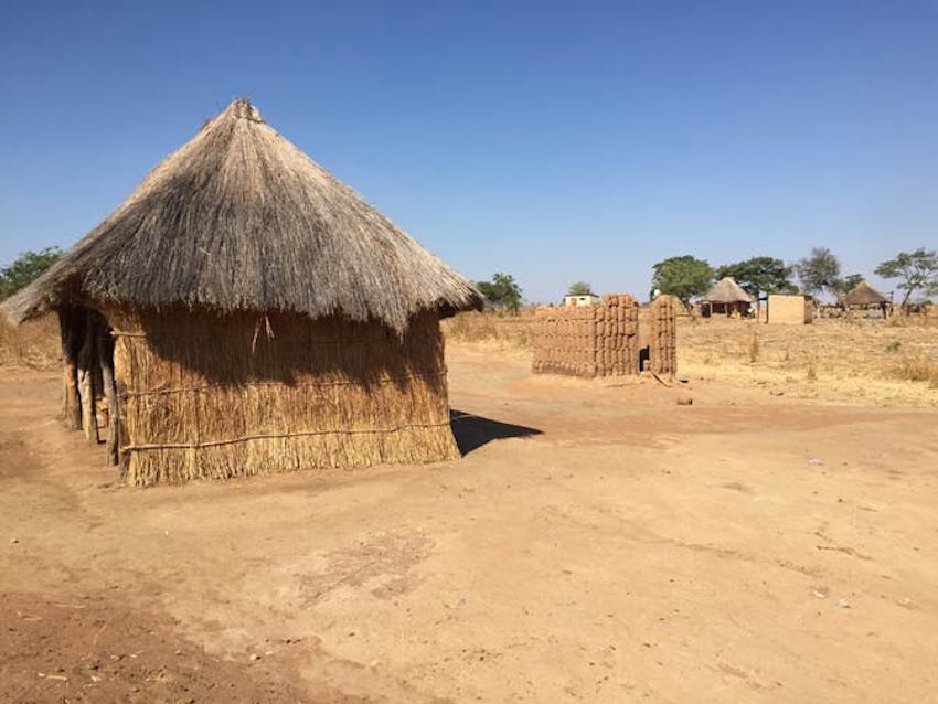 The huts where volunteers live in Zambia