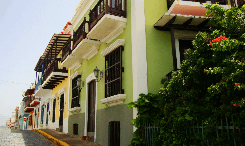 A typical colorful street in Puerto Rico
