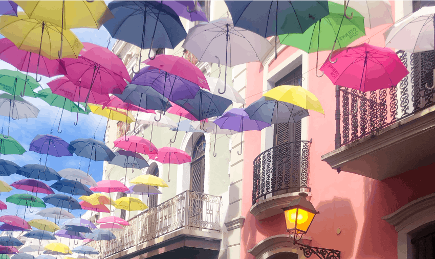 Umbrellas shadowing Puerto Rican street