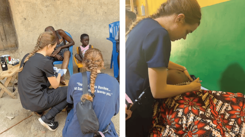 Rebekah working as a medical volunteer in Ghana