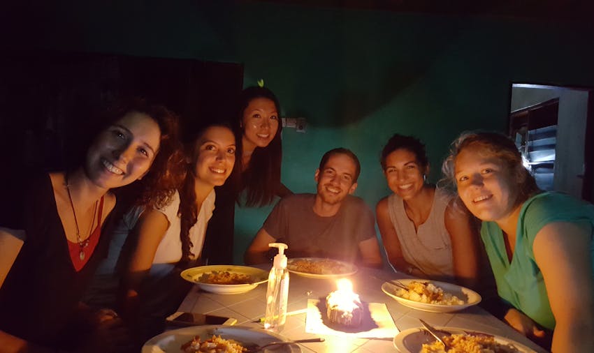Volunteers making the most of a power cut in Ghana
