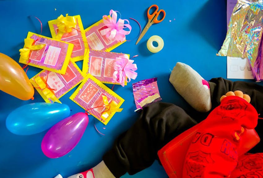 Making Valentine's Day cards as an IVHQ volunteer in Laos