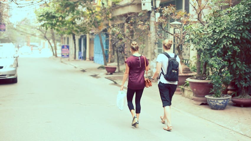 Volunteers walking the streets of Vietnam with IVHQ