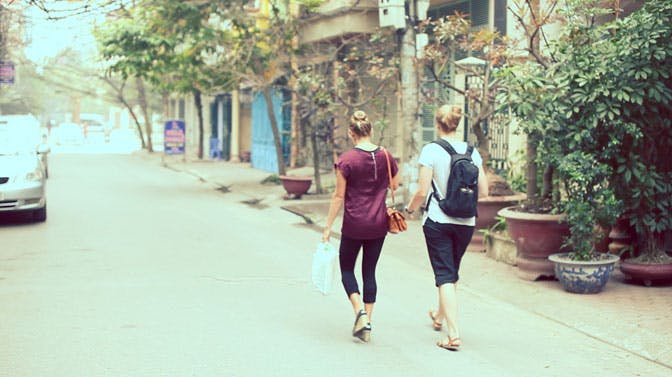 Volunteers walking the streets of Vietnam with IVHQ