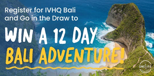 Win a Trip to Bali, Indonesia. View of mountains in Bali overlooking the sea