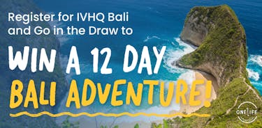 Win a Trip to Bali, Indonesia. View of mountains in Bali overlooking the sea