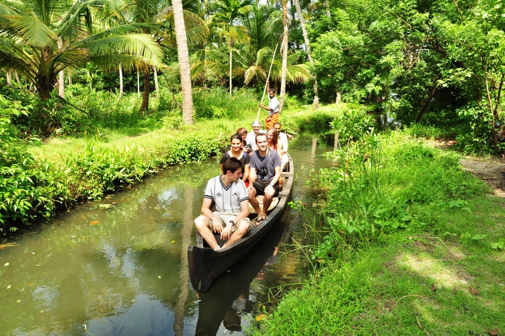 Volunteers Exploring Kerala by Canoe