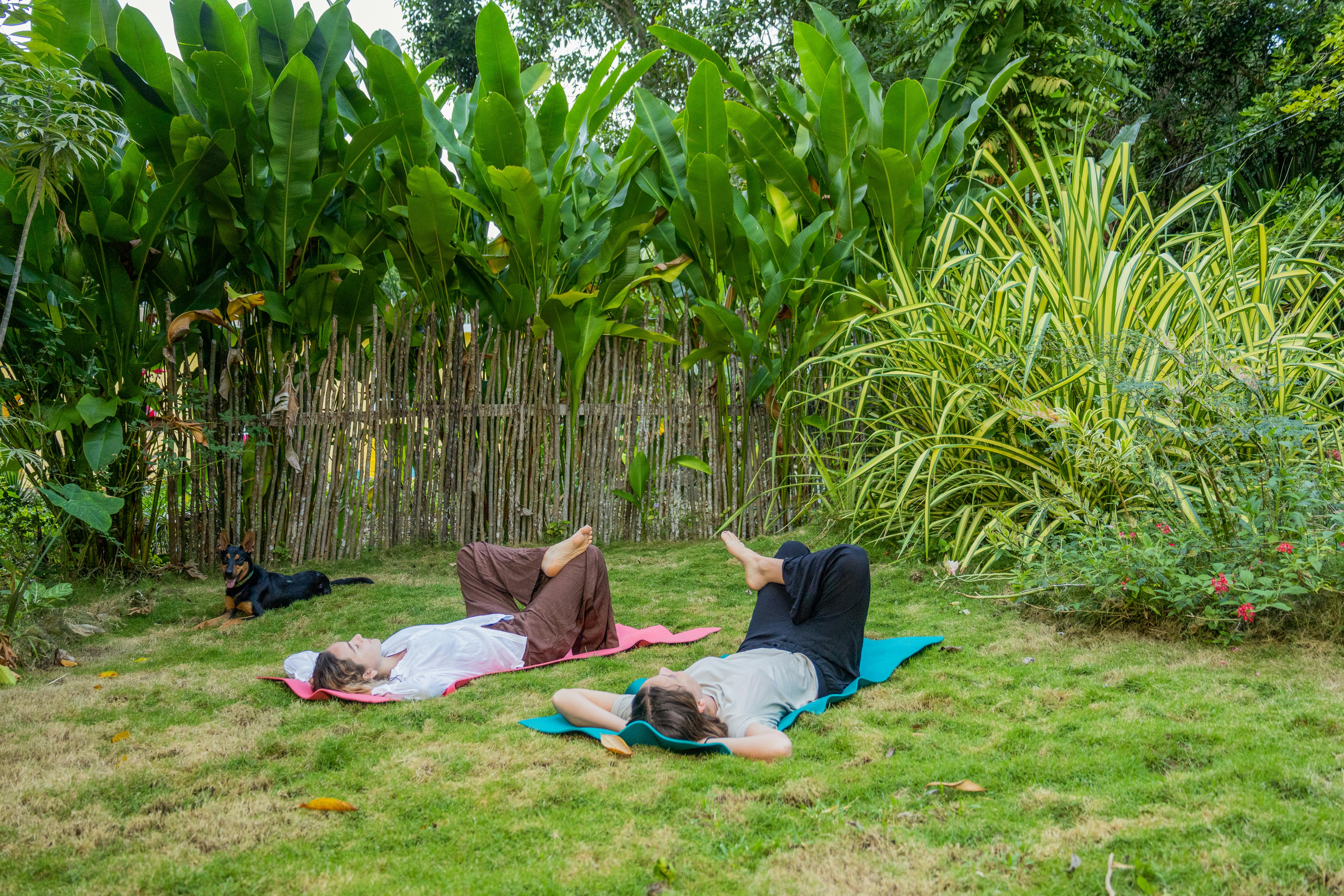 Two IVHQ Volunteers after the morning yoga session at the Serenity and Service placement