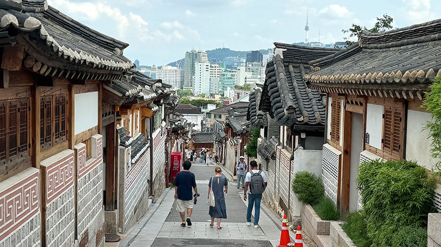 Volunteers at the Hanok village in South Korea during their free time at IVHQ