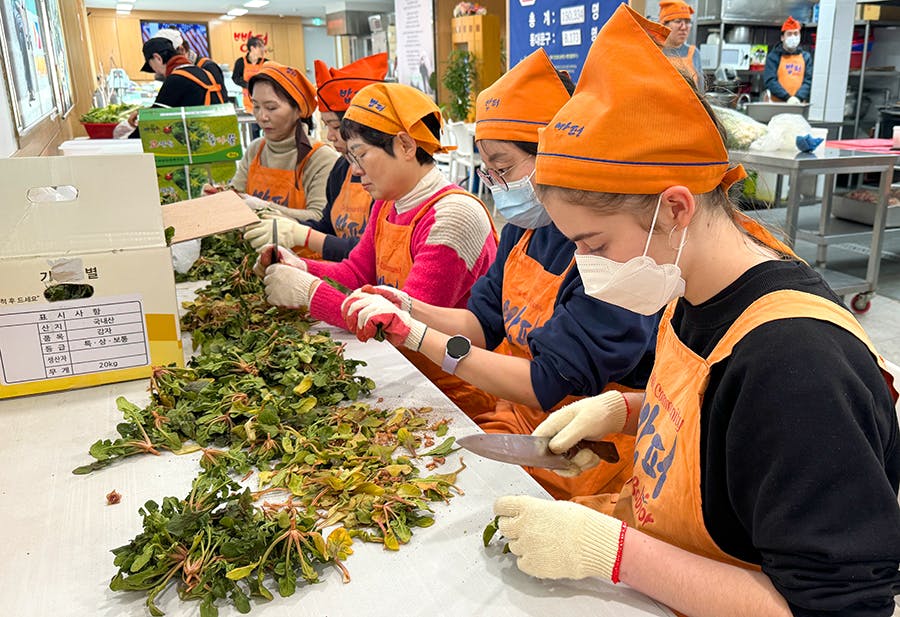 IVHQ volunteers meal preparing at the Soup Kitchen volunteer project in Seoul, South Korea