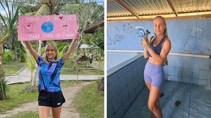 Jennifer at the Turtle Conservation volunteer program in Bali with IVHQ local team.