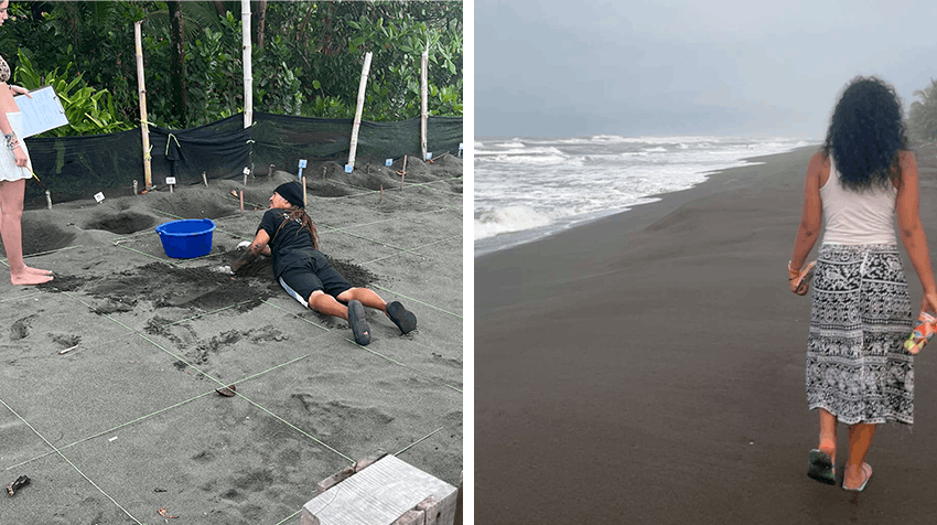 Rithanyaa and her teen sister with the local community at the Turtle Conservation volunteer program in Costa Rica with IVHQ.
