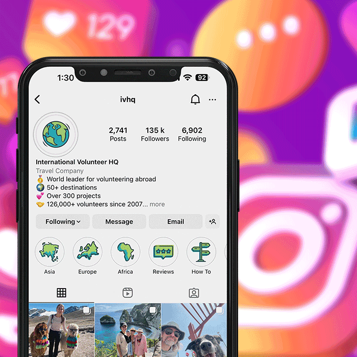 IVHQ account on social media Instagram, TikTok and Youtube.